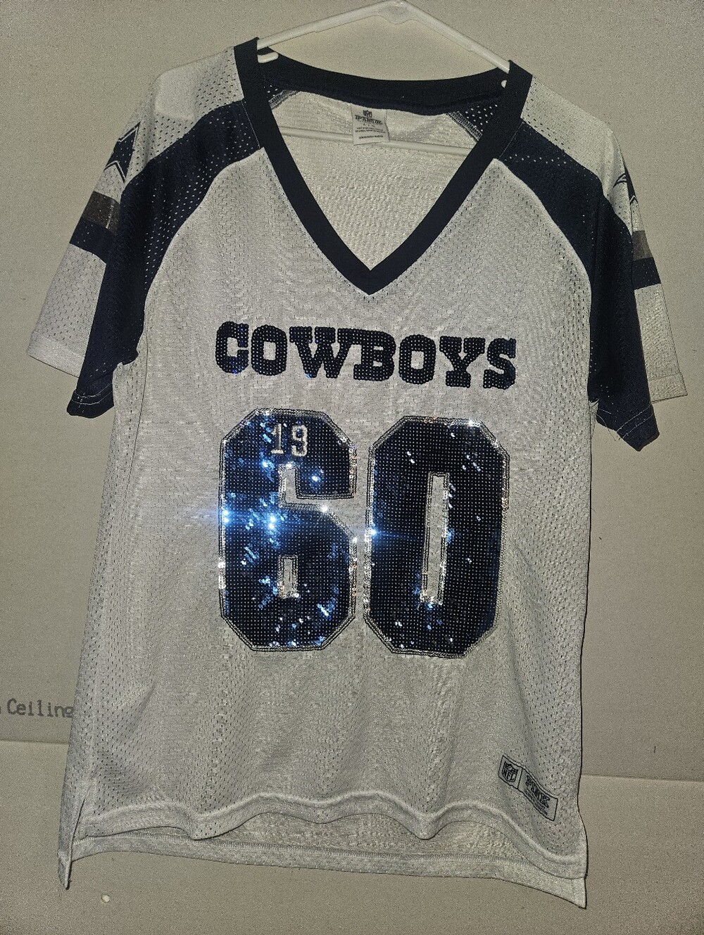 Victoria's Secret White & Navy Cowboys Sequin Jersey Top